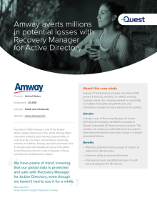 Amway avoids potential revenue loss with Recovery Manager for AD